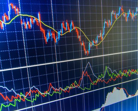 Stock market graph and bar chart price display